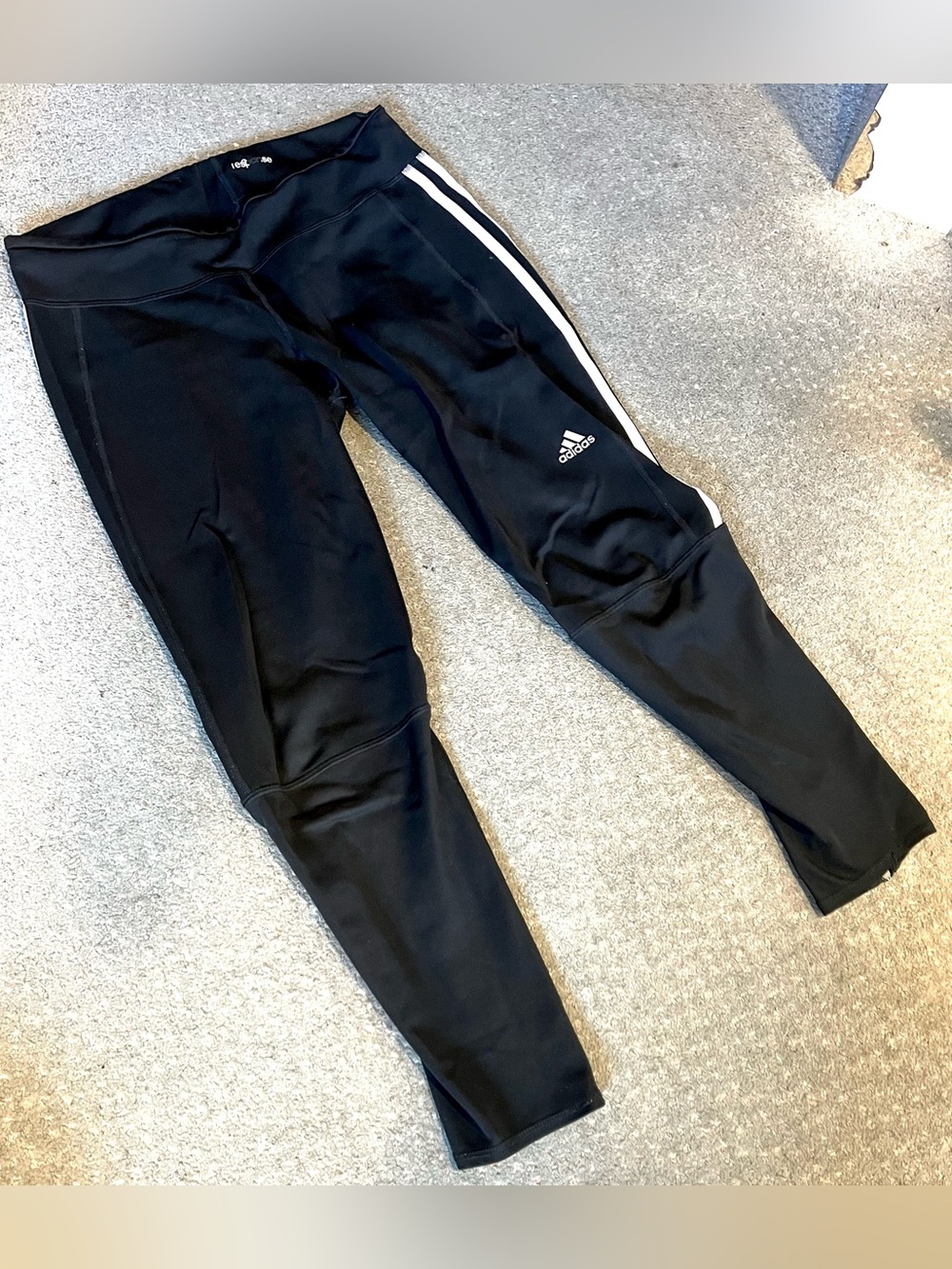 Adidas Black Cropped Athletic Leggings with White Side Stripes